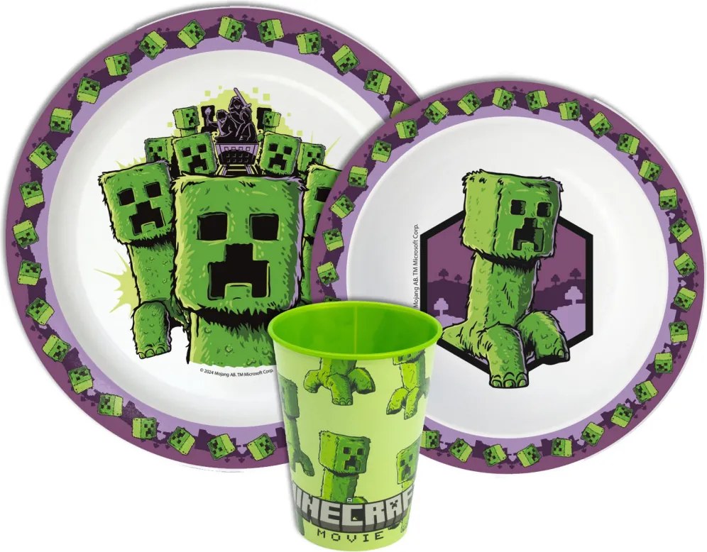 Minecraft The Movie étkészlet, micro műanyag szett, pohárral 260 ml