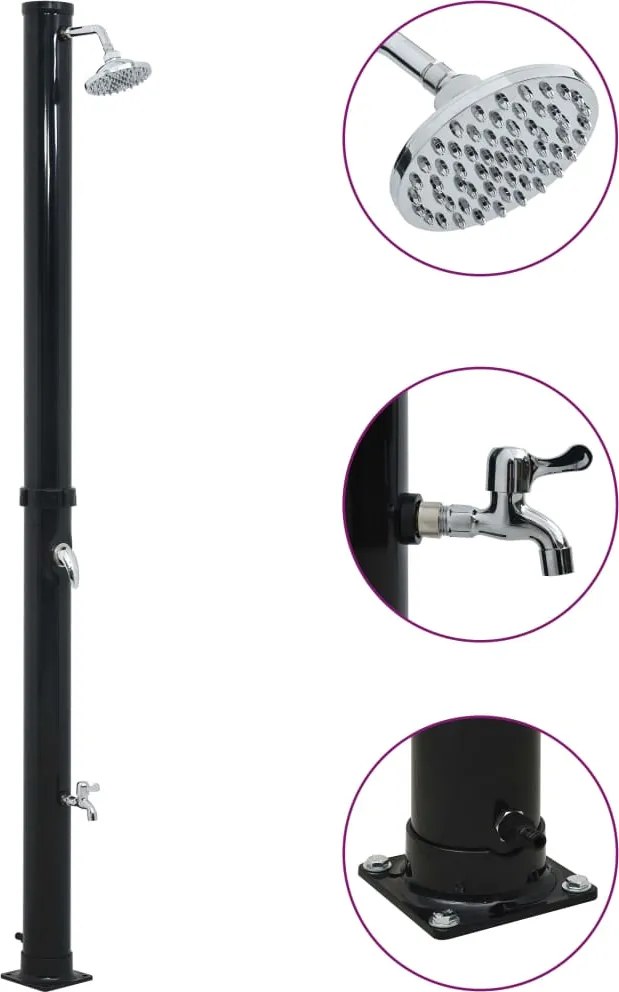 vidaXL fekete szolárzuhany 220 cm 20 L