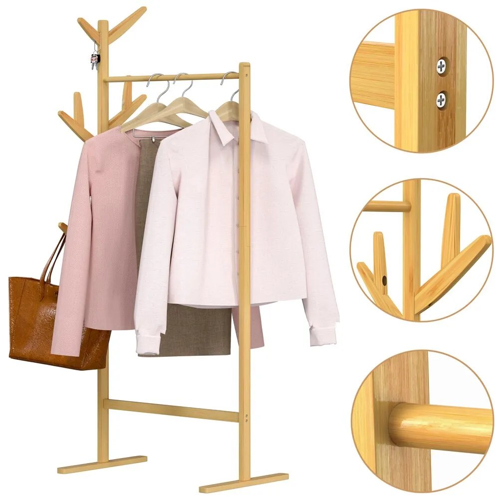 RADO bambusz ruhatartó állvány, 66x40x163,3cm, barna Casaria