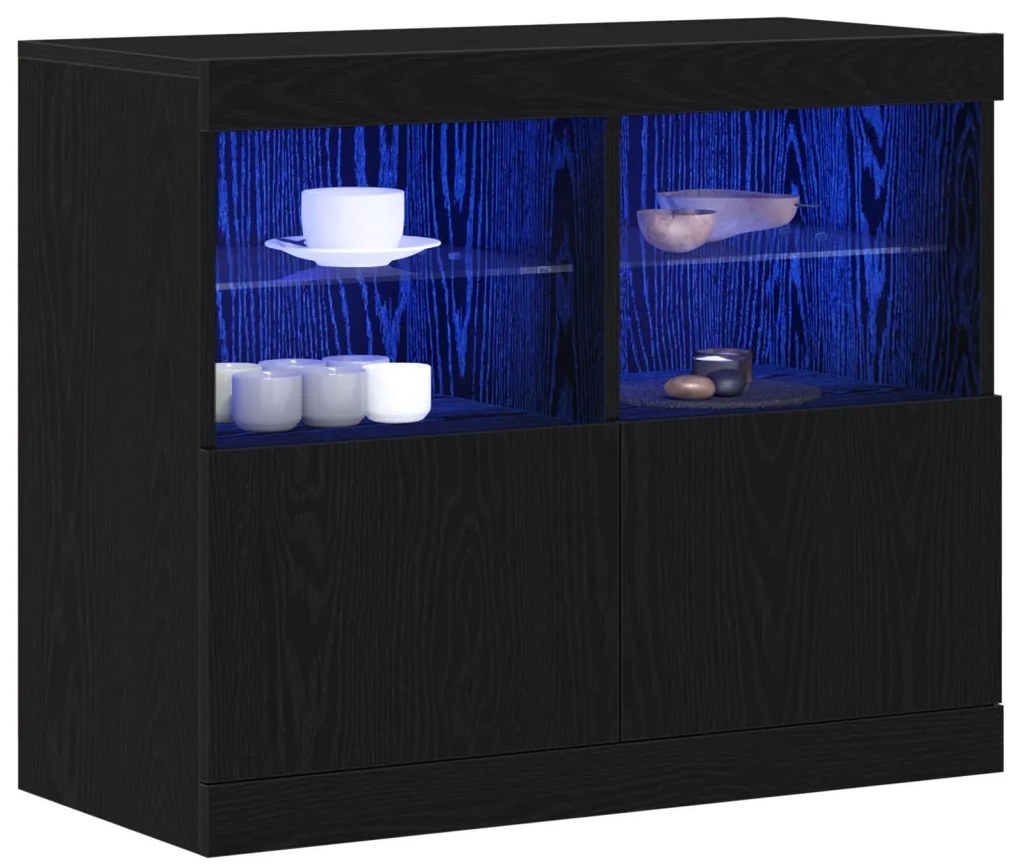 Oldalszekrény LED Műszaki Fekete tölgy 81x37x67 cm
