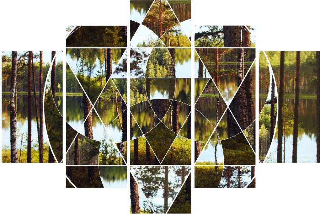 Kép - Geometrikus kollázs a skandináv erdők hátterében (150x105 cm)