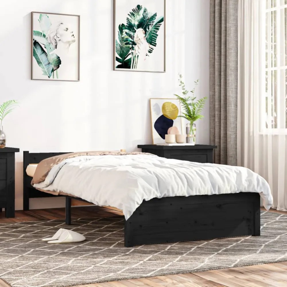 fekete tömör fa ágykeret 90x200 cm
