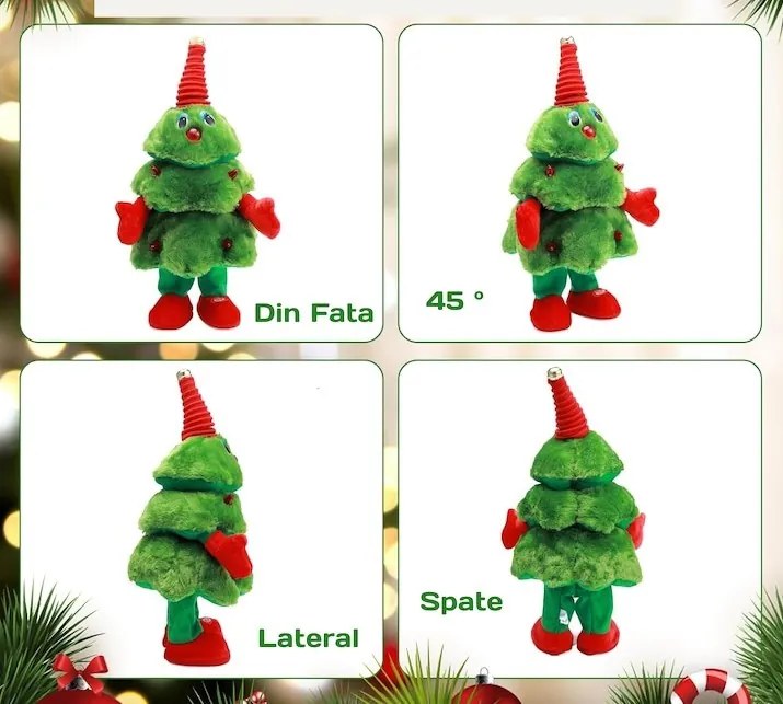 Táncoló Éneklő Plüss Karácsonyfa karácsonyra Karácsonyi Ajándék 40 Cm