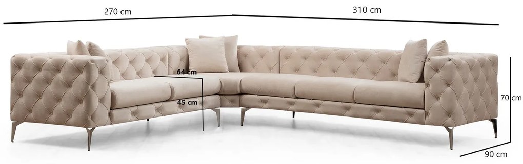 Design sarokkanapé Rococo ecru - jobb
