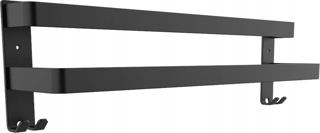 Prémium Fürdőszobai Törölközőtartó Fekete 60 cm 2 szint Akasztók