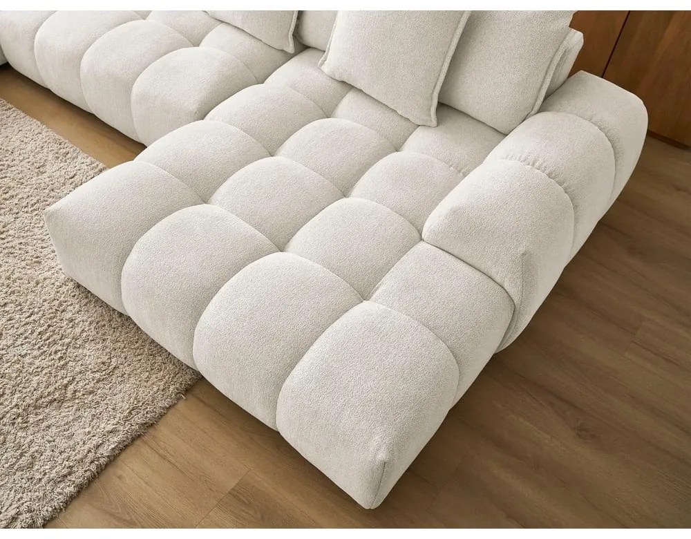 Fehér zsenília kinyitható-tárolóhelyes sarokkanapé (bal oldali-U alakú) Everest – Bobochic Paris