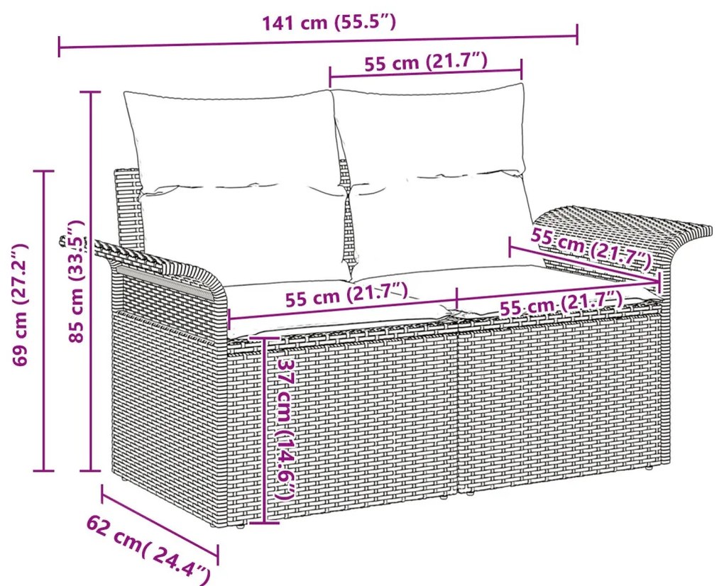 6 db-os Kert Sofa Készlet Párnákkal Barna Poli Rattan