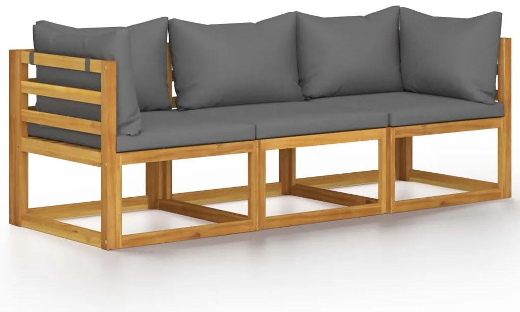 vidaXL 3 személyes tömör akácfa kerti kanapé párnával