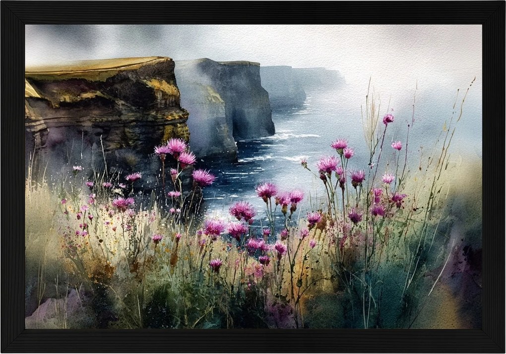 Poszter Keret Fa Tájkép Írország Mohair Sziklák Virágok Bogáncs 60x40