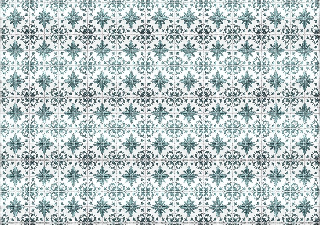 Fotótapéta Geometrikus virágdísz türkiz-fehér vinil 208x146 +ragasztó
