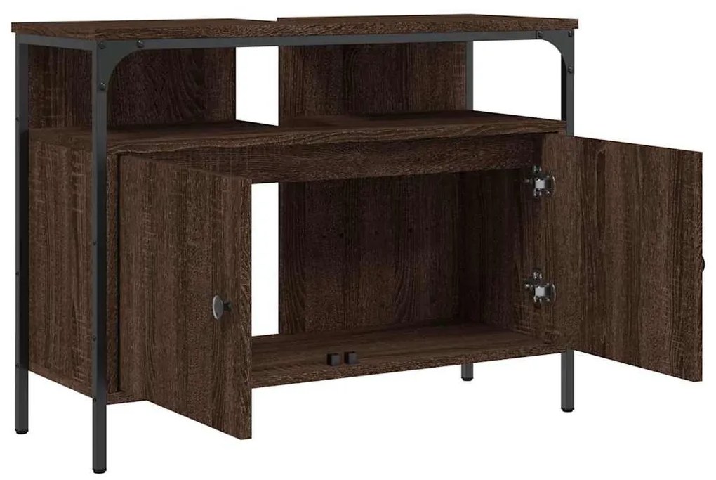 barna tölgy szerelt fa fürdőszobai mosdószekrény 80x30x60 cm