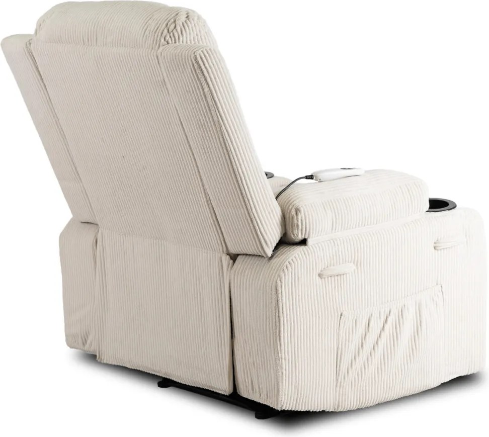 Fotel Rozkładany Masujący BOX Beżowy Sztruksowy