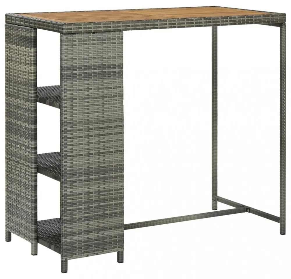 szürke polyrattan bárasztal tárolópolccal 120 x 60 x 110 cm