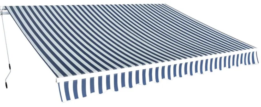 kézi működtetésű összecsukható napellenző, kék-fehér, 350 cm