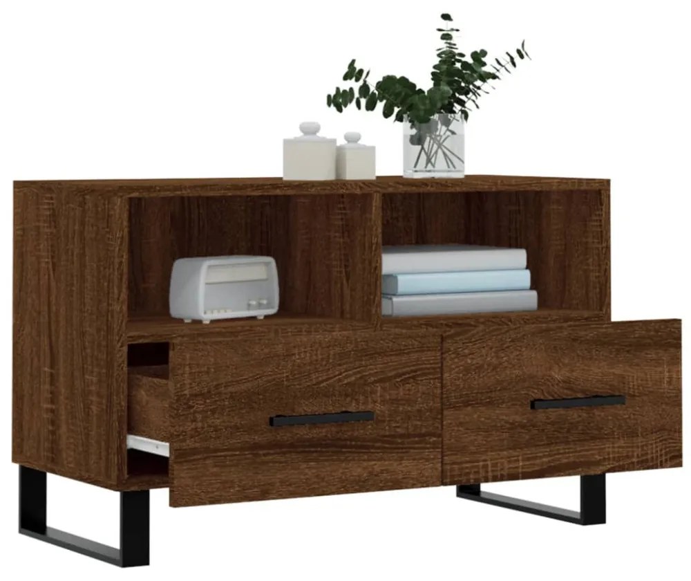 barna tölgyszínű szerelt fa TV-szekrény 80 x 36 x 50 cm