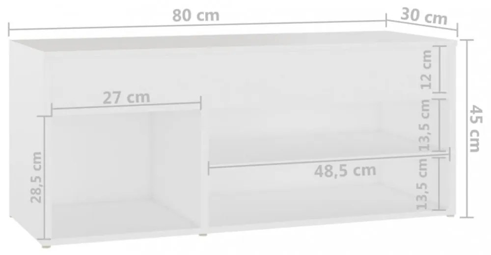 fehér szerelt fa cipőtároló pad 80 x 30 x 45 cm