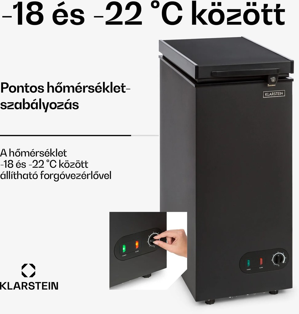 Klarstein Iceblokk 51, fagyasztódoboz, szabadon álló, 51 l, zárható, E energiahatékonysági osztály, fekete