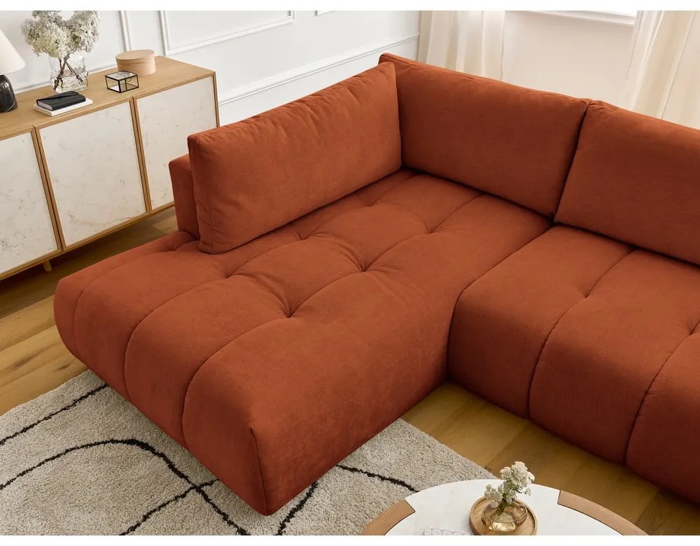 Téglavörös kinyitható-tárolóhelyes sarokkanapé (bal oldali-U alakú) Fuji – Bobochic Paris