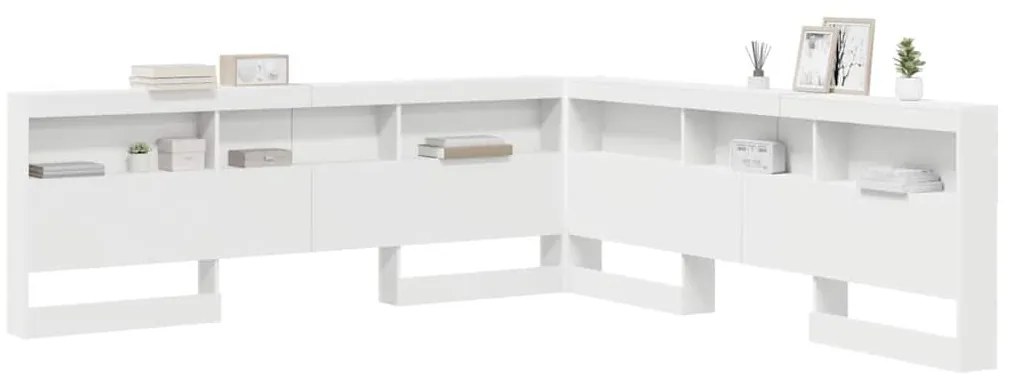 Tároló fejtámla polcokkal fejtámlával Fehér 200 cm Faanyag