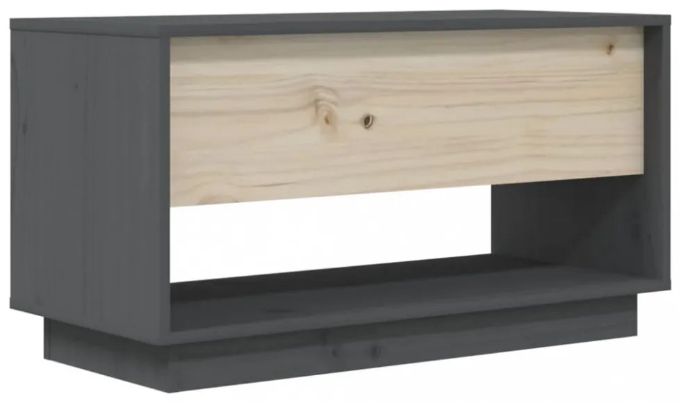 szürke tömör fenyőfa TV-szekrény 74x34x40 cm