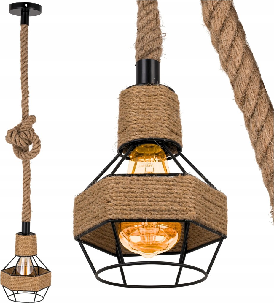 Mennyezeti lámpa Függő Kötél lámpabúra E27 foglalat Zsinór Kenderkötél Loft