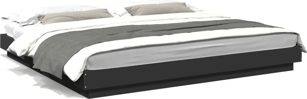 vidaXL fekete szerelt fa ágykeret LED-világítással 200 x 200 cm