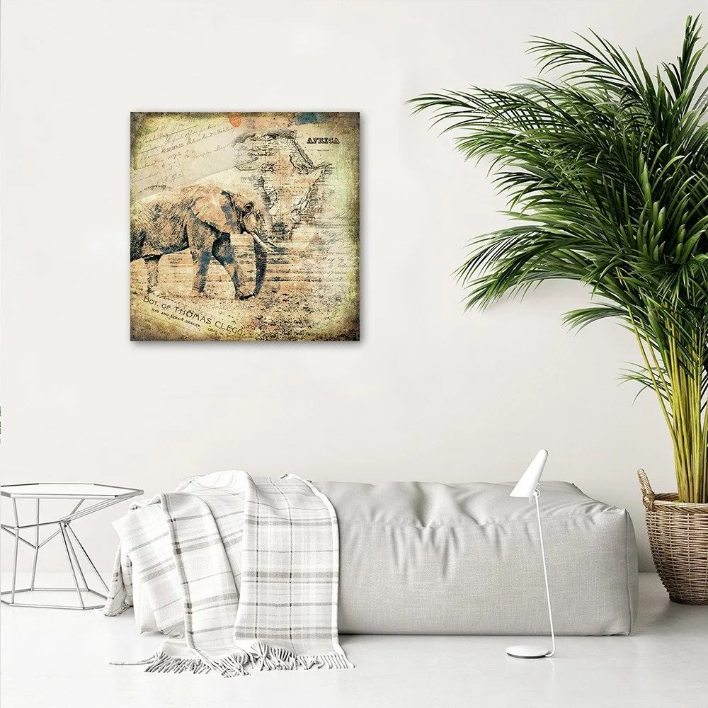 Gario Vászonkép Elefánt és Afrika régi térképe - Andrea Haase Méret: 60 x 60 cm