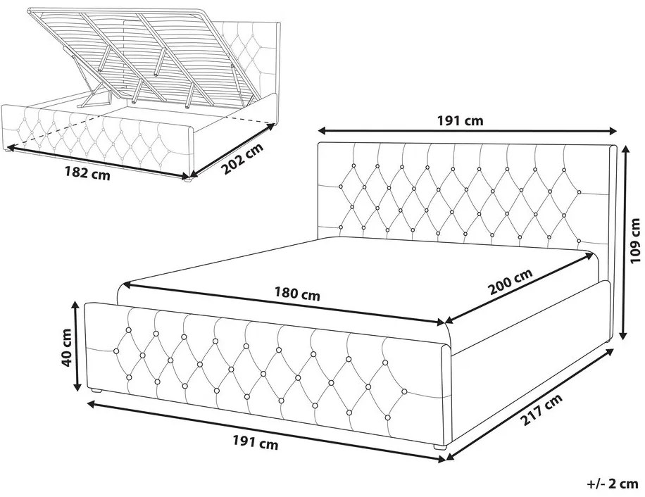 Franciaágy 180 cm AMESIA (bézs) (ágyráccsal és tárolóhellyel). 1023466