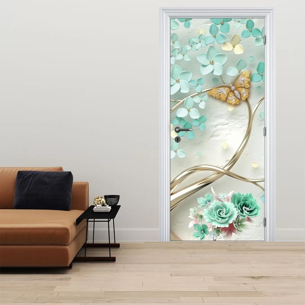 Fotótapéta ajtóra - Virág pillangókkal (95x205cm)