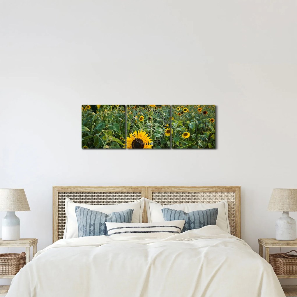 Kép - Napraforgómező II. (órával) (90x30 cm)