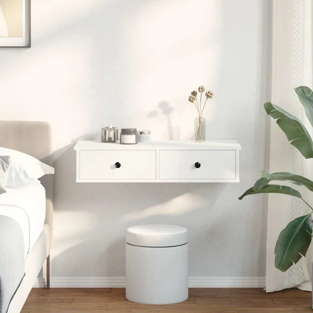 Falipolc fiókokkal fehér 80x34x17 cm műszaki fa