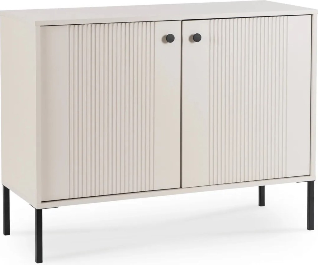 Komód 104 cm méretben, kétajtós, bordázott kivitelben, kaszmir színben SOFT