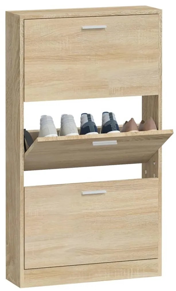 tölgyszínű szerelt fa cipősszekrény 59x17x108 cm