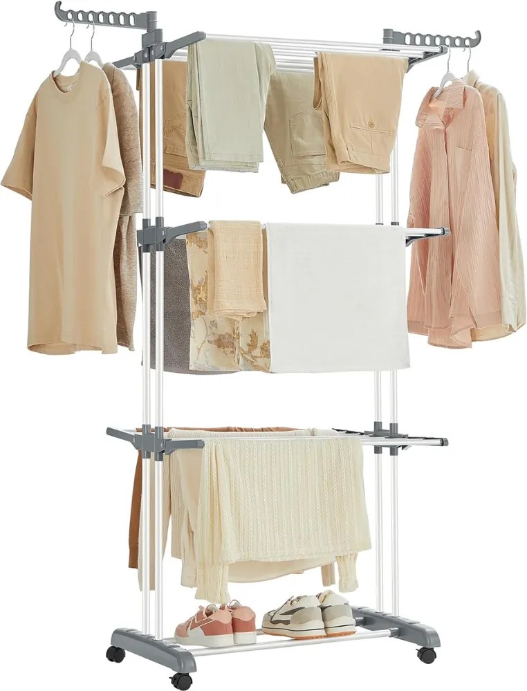 ELTON ruhaszárító 4 szintes, kerekekkel, 63,5x128x173cm,fehér/szürke SongmicsHome