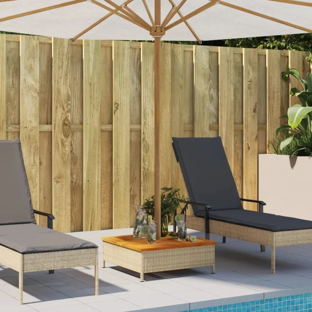 bézs polyrattan és akácfa napernyőtalp-burkolat 70 x 70 x 25 cm