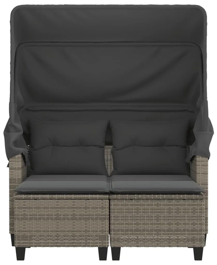 2 személyes szürke polyrattan kerti kanapé baldachinnal/székkel