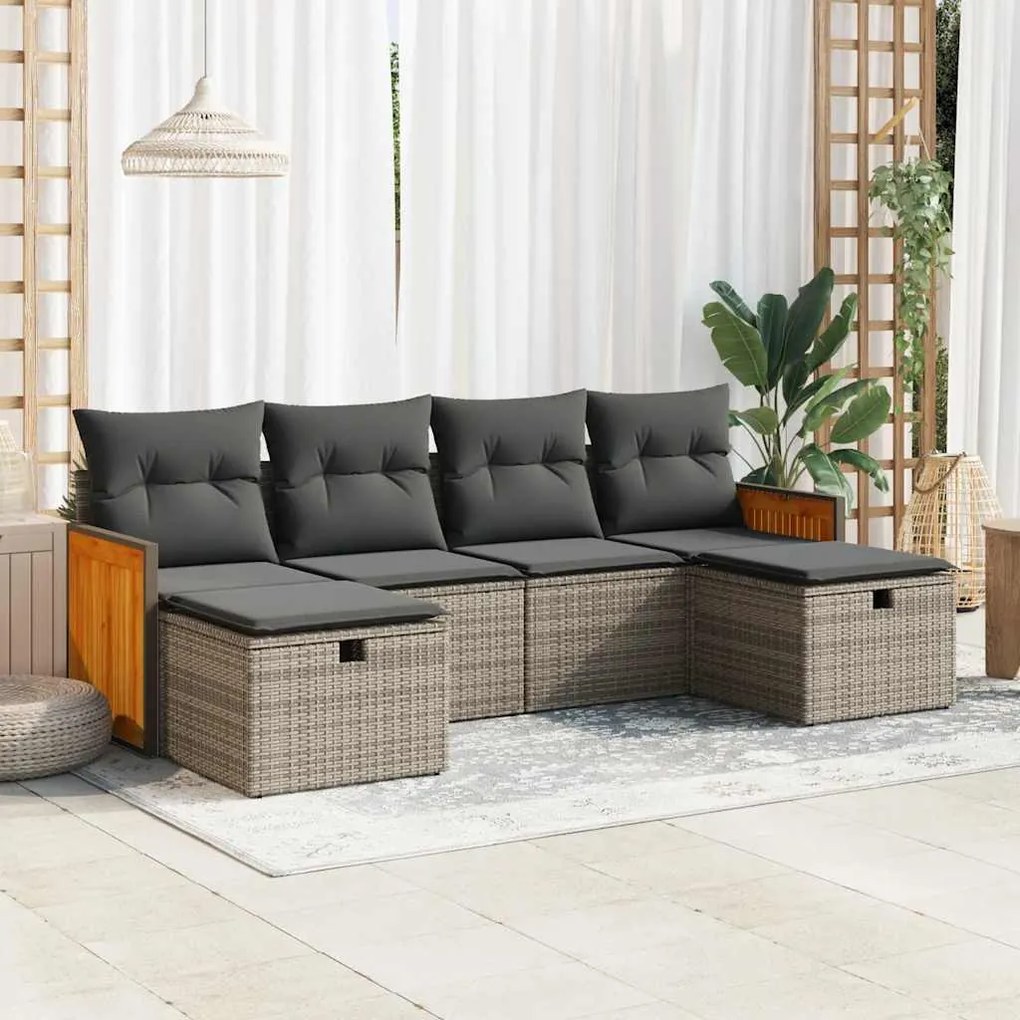 6 részes szürke polyrattan kerti ülőgarnitúra párnákkal