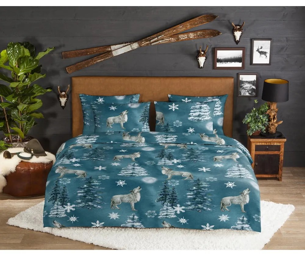 Petróleumkék egyszemélyes hosszabbított flanel ágyneműhuzat 140x220 cm Midnight – Good Morning