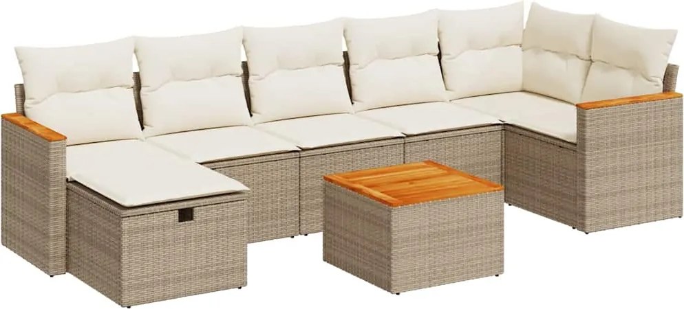vidaXL 8 részes bézs polyrattan kerti ülőgarnitúra párnával