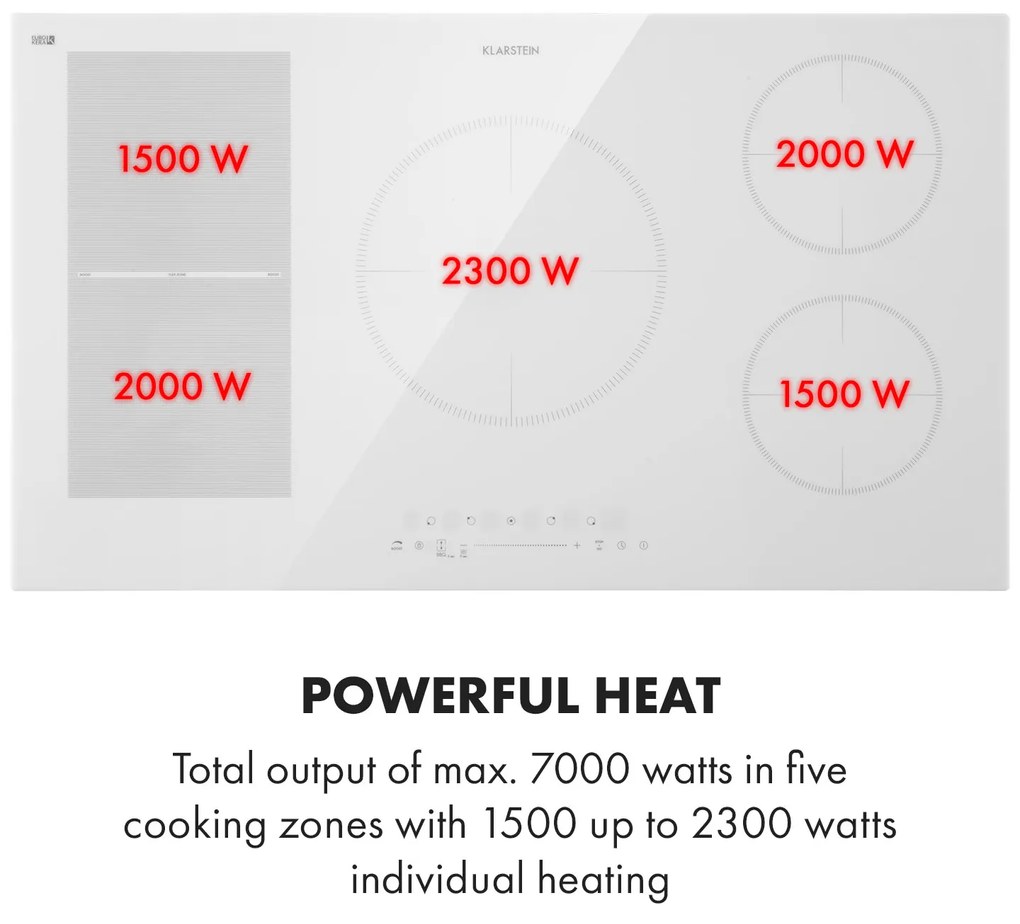 Klarstein Delicatessa 90 Hybrid, beépített indukciós főzőlap, 7400 W, 5 zóna, fekete