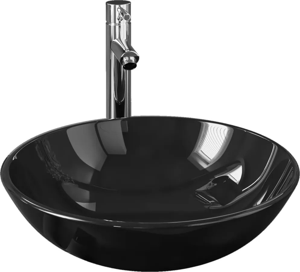 vidaXL edzett üveg mosdókagyló csapteleppel és leeresztőszeleppel