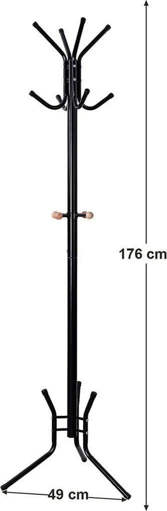 Álló ruhafogas fém 12 akasztóval, fekete