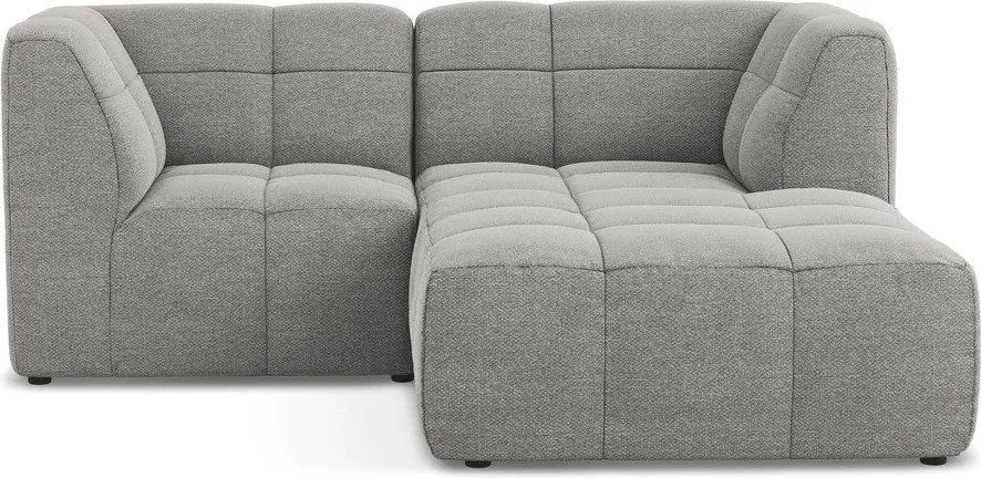 Szürke buklé sarokkanapé (jobb oldali-heverő résszel) Aloha – Makamii