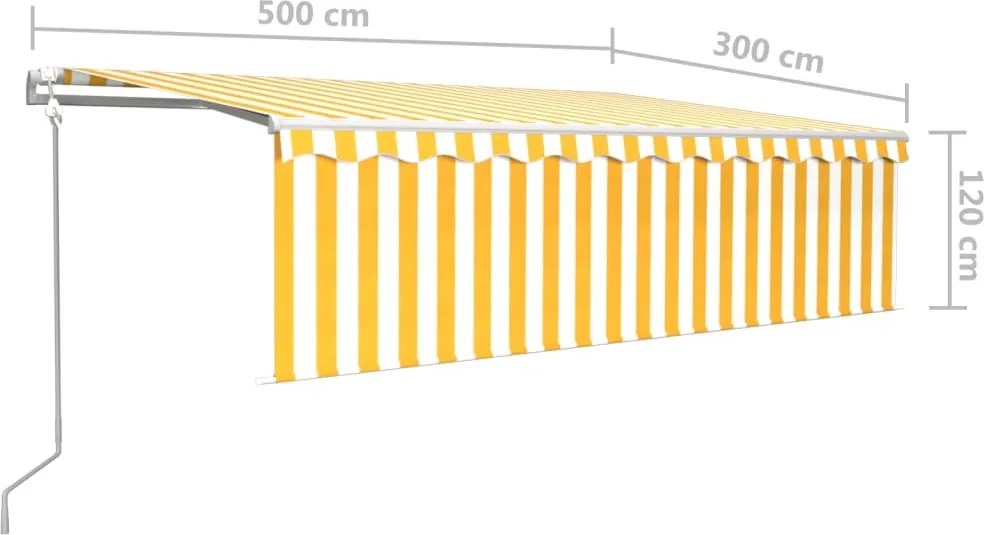 Sárga-fehér redőnyös, LED-es, szélérzékelős napellenző 5x3 m