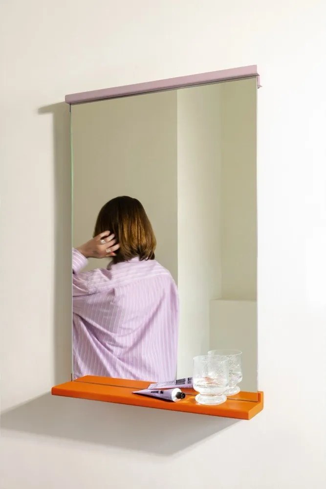 Fali tükör polccal tömörfa kerettel 50x75 cm Lun – noo.ma