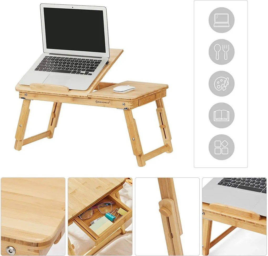 Bambusz laptop asztal állítható magasság 55x35cm