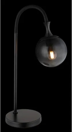 Globo 15885T Asztali lámpa fém fekete matt, füstszínű üveg búra, fekete PVC kábel, billenőkapcsoló a kábelen, HxSzxM: 225x180x575mm, kábel hossza 1800mm, 1x E27 ILLU 10W 230V izzó nélkül
