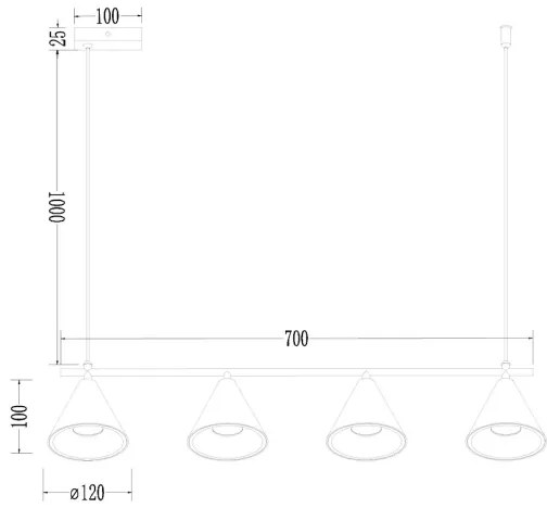 Csillár zsinóron CONE 4xGU10/10W/230V arany/fekete