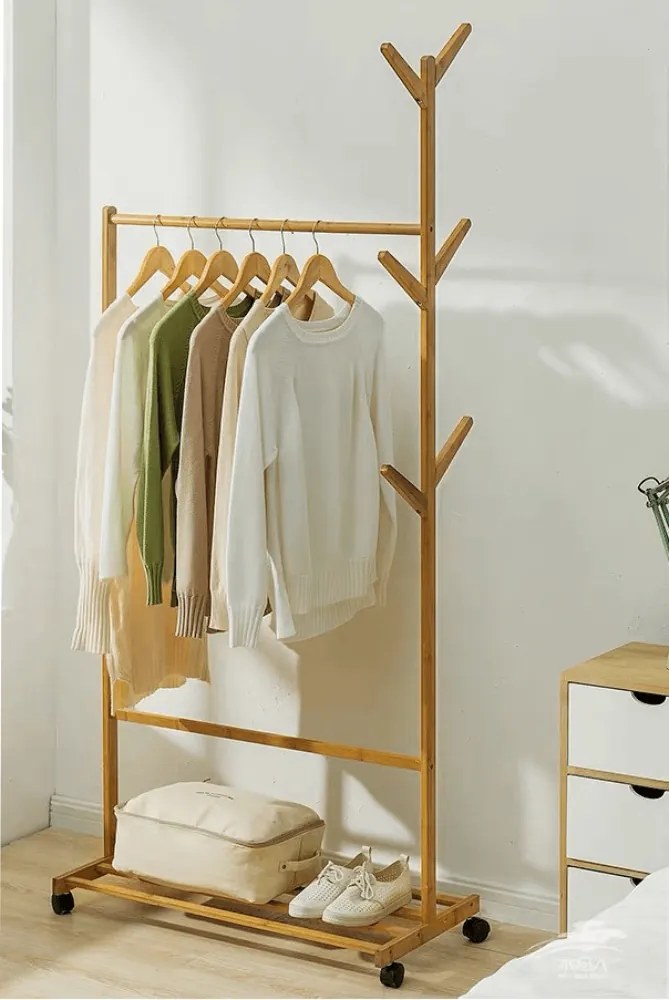 Kerekes akasztó, bambus, 80 cm széles, VIKIR TYP 2