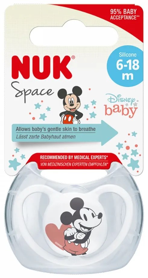 Baba cumi Space NUK 6-18h Disney Mickey Mouse fehér, vel. 6-18 h